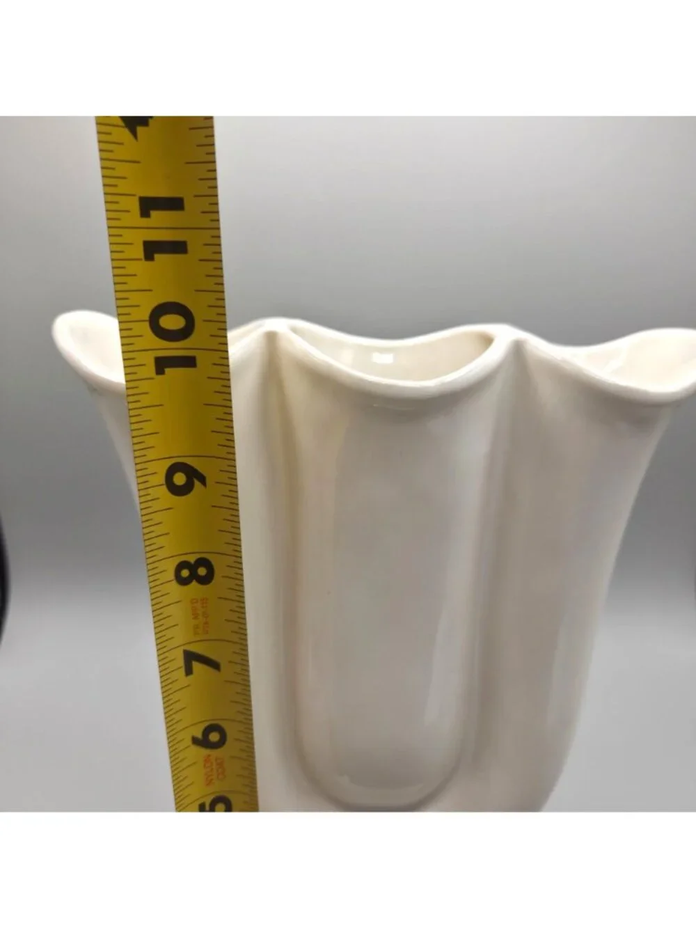 Vintage Hall USA White Ceramic Tulip Vase Scalloped Rim Pedestal Base 10 Inch